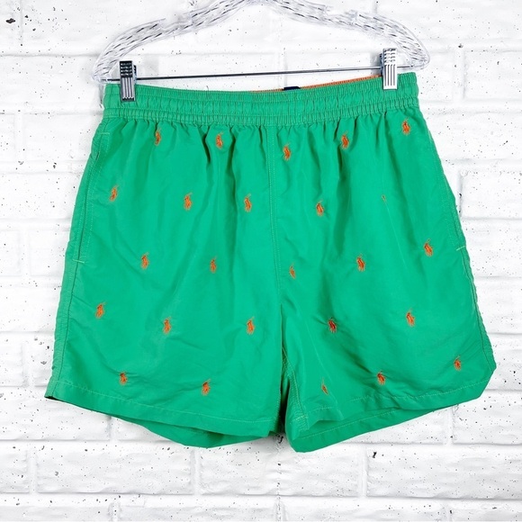 POLO Green Swim Trunks with Orange logo - Picture 1 of 8